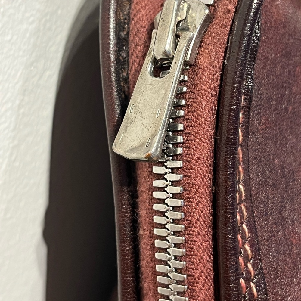 Guidi Dark Brown Leather Tote with Distressed Red Accents - Picture 5 of 6
